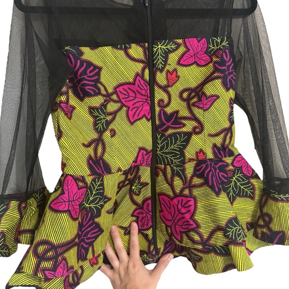 Labisi Adrian Custom Bridal Vibrant Floral Peplum Ankara with Sheer Sleeves - Picture 6 of 11